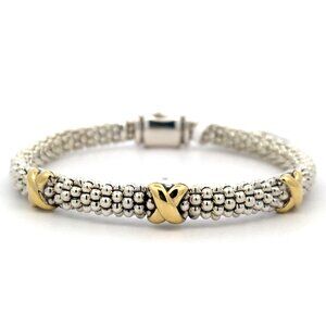 Lagos Sterling Silver and 18ky Embrace 3 Station Caviar X 6mm Bracelet - NWT